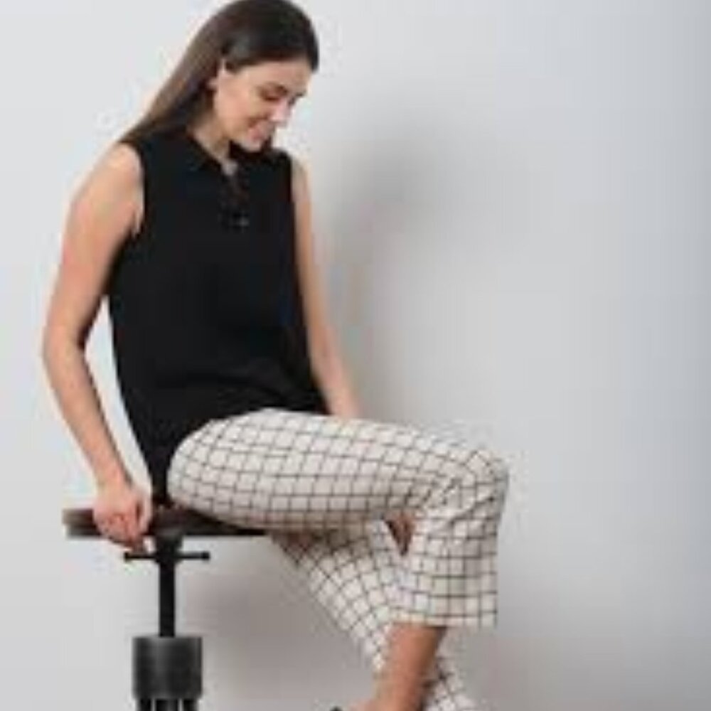 Avenue Montaigne-LEO Plaid Off-White cropped pants